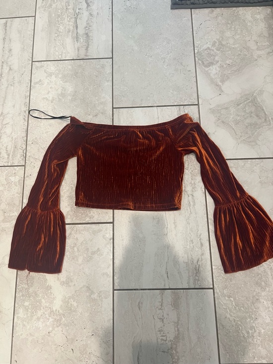 Forever 21 Tops - Forever 21 Rust Orange Off-Shoulder Velvet Crop Top